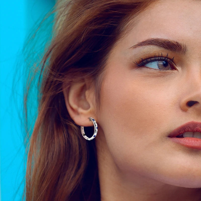 Boucles d'oreilles lune étoilée en argent