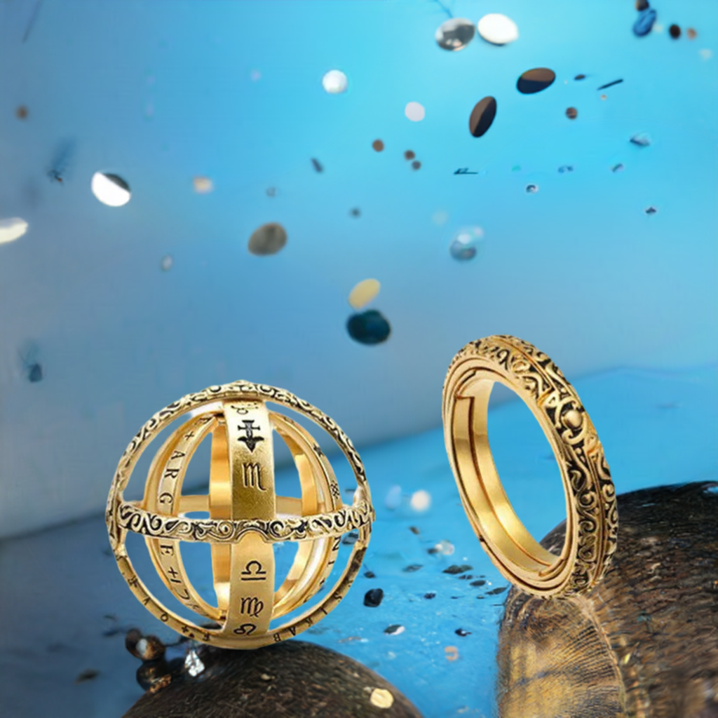 Golden astronomical sphere ring