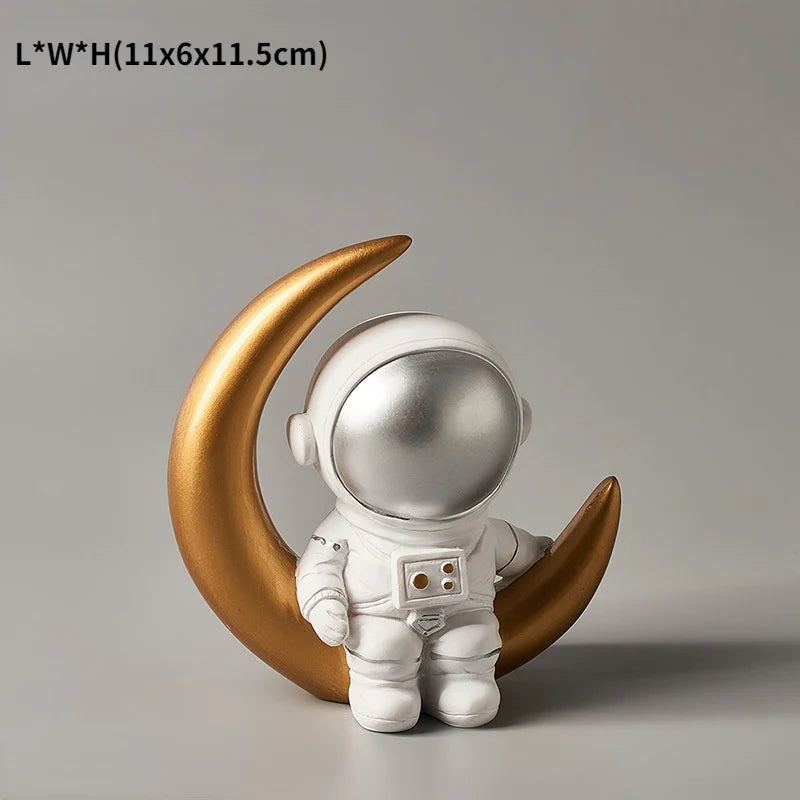 Cosmonaut figurine sitting on the moon