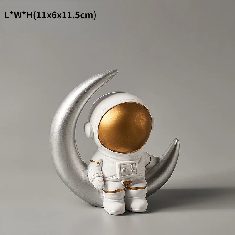 Cosmonaut figurine sitting on the moon