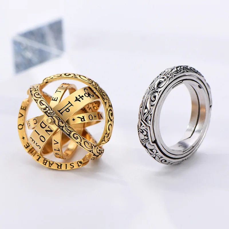 Silver astronomical sphere ring