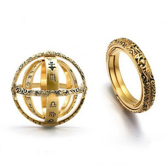 Golden astronomical sphere ring