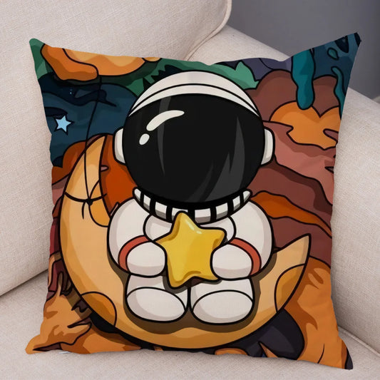 Astronaut sitting on the moon cushion 